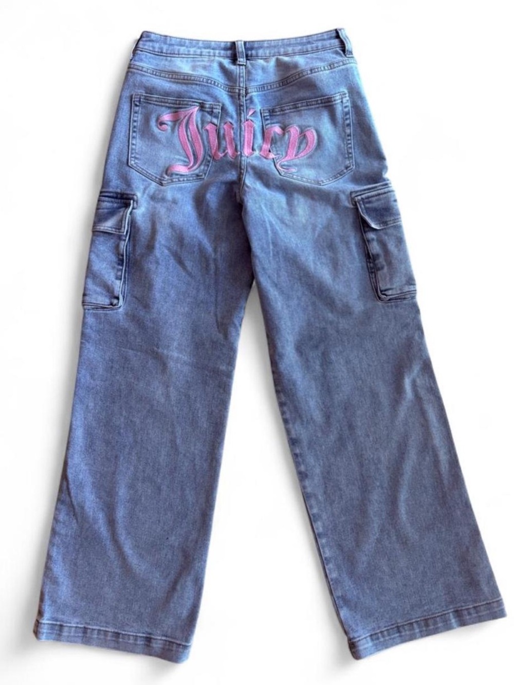 Juicy Couture Blue Wide-Leg Jeans with Pink Back Embroidery